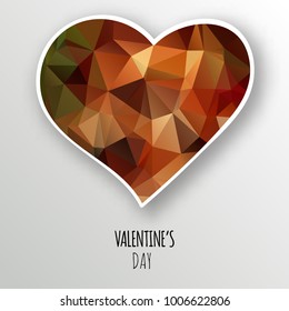 Vector brown crystal heart isolated on white background. Geometric rumpled triangular low poly style gradient graphic illustration. Polygonal badge design for your business.