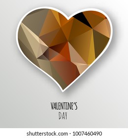 Vector brown crystal heart isolated on white background. Geometric rumpled triangular low poly style gradient graphic illustration. Polygonal badge design for your business.