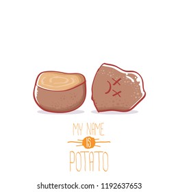 vector brown cute little kawaii potato cartoon character isolated on white background. My name is potato vector concept illustration. funky summer vegetable food kids character