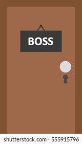 Vector brown door with black boss sign.