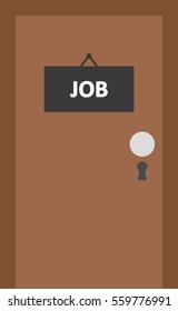 Vector brown door with black job sign.