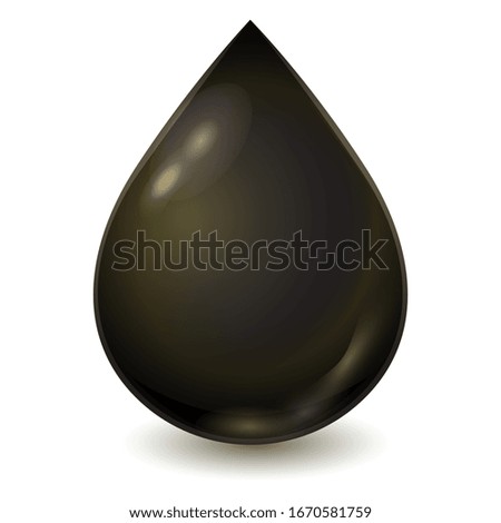 Vector brown drop of crude or petrol isolated on white background. Realistic illustration. Template for petrochemical ad.
