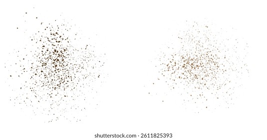 Vector brown dust spray overlay grunge texture coffee, cocoa particles and speckles background elements