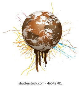 vector brown Earth over a bunch of paint splatter
