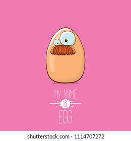 vector brown egg cartoon characters isolated on pink background. My name is egg vector concept illustration. funky farm food or easter character with eyes and mouth