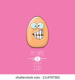 vector brown egg cartoon characters isolated on pink background. My name is egg vector concept illustration. funky farm food or easter character with eyes and mouth