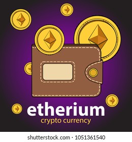 vector brown etherium wallet with coins