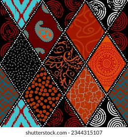 Vector brown ethnic tribal pattern. Seamless art image. Rhombuses pattern.