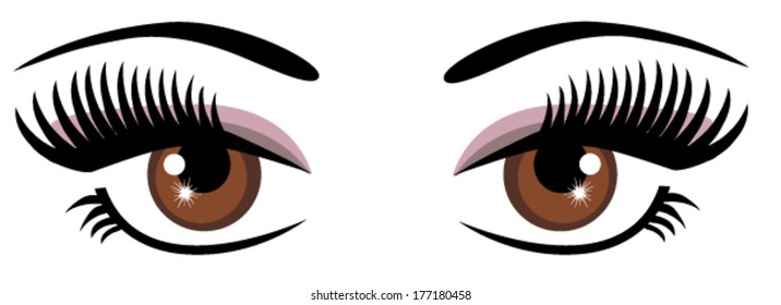 vector brown eyes with long lashes and make up