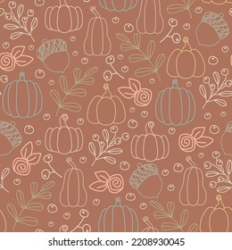 Vector brown fall pumpkins seamless pattern background. Perfect for fabric, scrapbooking, wallpaper, stationary, paper products projects. 