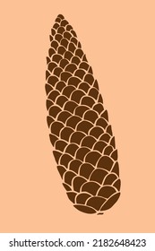 Vector brown fir spruce cone in flat doodle style. Color outline illustration, clipart, isolated