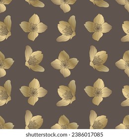 Vector brown floral pattern with golden flowers. Pattern for textiles, wrapping paper, covers, backgrounds