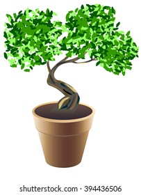 Vector brown flowerpot with small bonsai