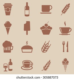 Vector brown food and drink icons set