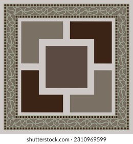 vector brown frame abstract square pattern, silk scarf design, fashion textile ornament Bandanna shawl, tablecloth fabric print, silk neck scarf,