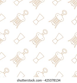 vector brown gold color outline design barman tools jigger wing corkscrew isolated white background deco seamless pattern