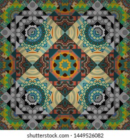 Vector brown, gray and blue seamless background pattern with rhombuses.