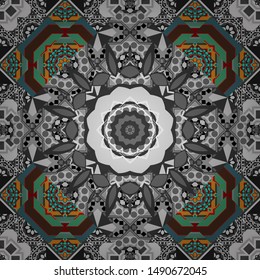 Vector brown, gray and blue seamless background pattern with rhombuses.