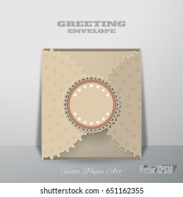 Vector brown greeting paper envelope with star pattern which is leaning against the wall.