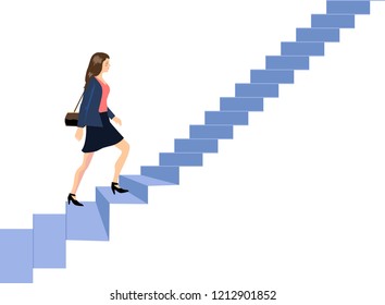 Vector - Brown Hair Businesswoman Go Up Stair Illustration