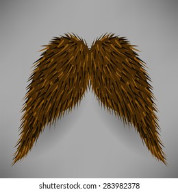 Vector Brown Hairy Mustache Isolated on Grey Background.