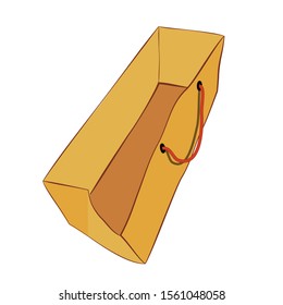 Vector Brown Hand Draw Sketch of Paper Bag with Red rope, Isolated on white
