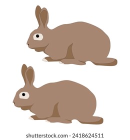 Vektorbrauner Hasen, Kaninchen einzeln auf weißem Hintergrund, flach mit Schatten