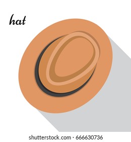 Vector of a brown hat with a black ribbon on a white background. Woman hat isolated on white with shadow. beach hat panama icon