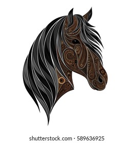 Vector brown horse. Head silhouette animal patterns