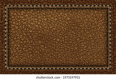 Vector brown leather poster with stitches on border.