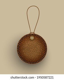 Vector Brown Leather Round Badge Hanging On String.