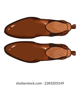 Vector Brown Leather Shoes. Cartoon Classic Chelsea Boots.