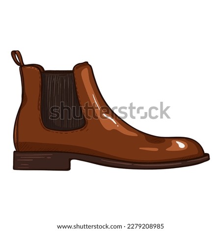 Vector Brown Leather Shoes. Cartoon Classic Chelsea Boots.