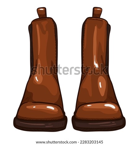 Vector Brown Leather Shoes. Cartoon Classic Chelsea Boots.
