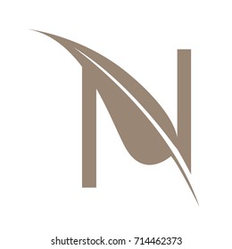 Vector Brown Letter N Leaf Herbal Logo