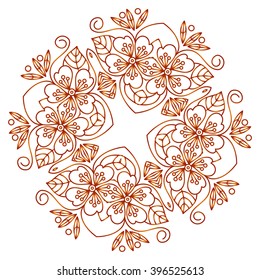 Vector brown mandala. Decor for your design, lace ornament, round pattern with lots of details. Oriental style, handmade lace.