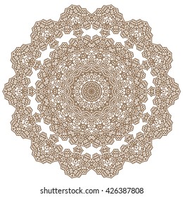 Vector Brown Mandala Isolated on White Background. Round Ornament
