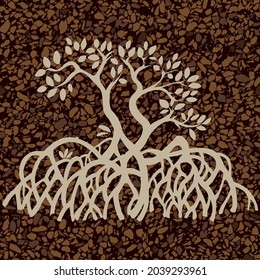Vector brown of mangrove plants illustration which commonly grows on a tropical beach with terrazzo background. Perfect for posters and graphic design projects.