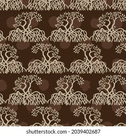 Image vectorielle marron de palétuviers motif harmonieux de répétition qui pousse généralement sur une plage tropicale 01. Convient pour le textile, le papier cadeau et le papier peint.