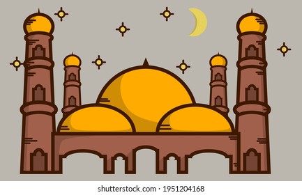 Vektor-braune Moschee, Gebäude für muslimische Anbetung, Rmadan