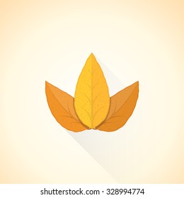 vector brown orange colored flat design textured dry tobacco leafs isolated illustration light background long shadows
