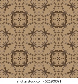 Vector Brown Ornamental Seamless Line Pattern. Endless Texture. Oriental Geometric Ornament