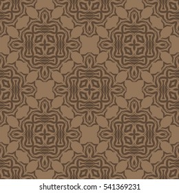 Vector Brown Ornamental Seamless Line Pattern. Endless Texture. Oriental Geometric Ornament