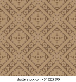 Vector Brown Ornamental Seamless Line Pattern. Endless Texture. Oriental Geometric Ornament