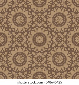 Vector Brown Ornamental Seamless Line Pattern. Endless Texture. Oriental Geometric Ornament