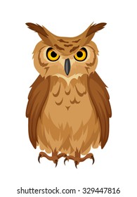 Vector brown owl isolated on a white background.