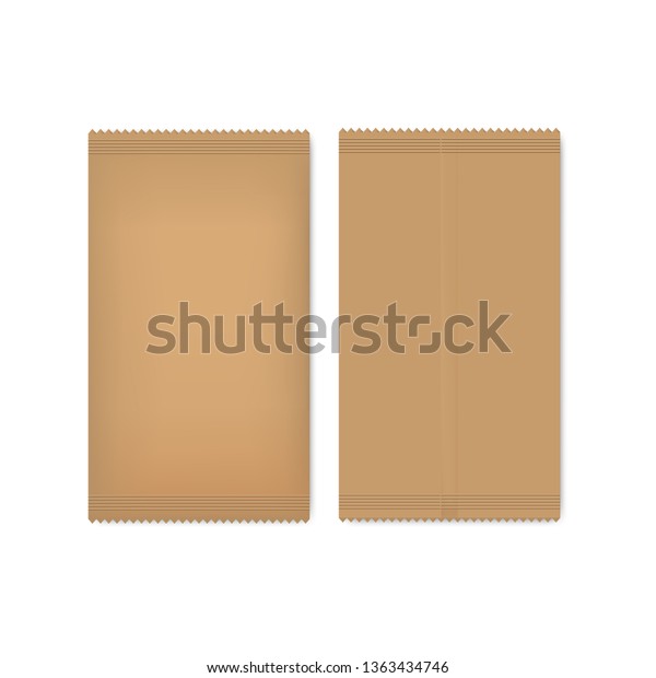 Vector brown paper\
package for seeds, sugar or spice. Mock up of realistic ecological\
pack for your design.
