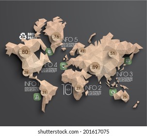 Vector Brown Paper Polygonal World Map Graphics
