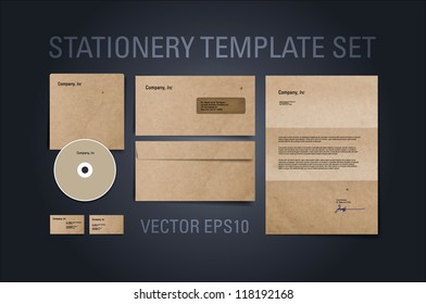 Vector brown paper stationery design template set