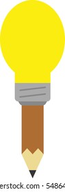 Vector brown pencil with yellow light bulb tip.